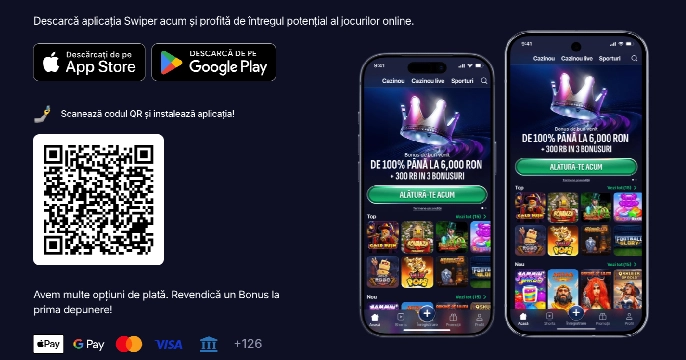 Swiper Casino versiune mobila si aplicatie cu jocuri cazino si pariuri sportive pe telefon